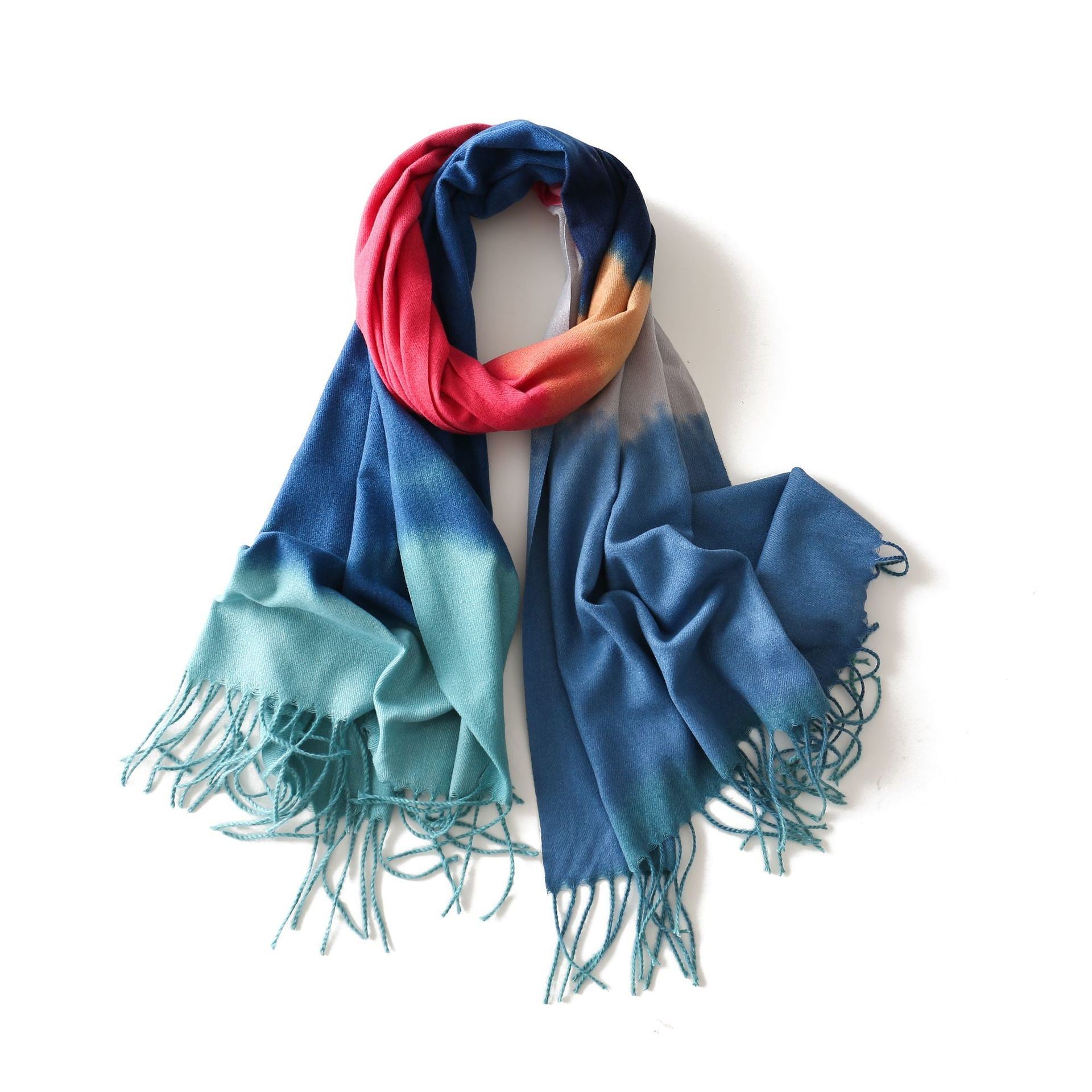 Autumn and winter new spot Europe and America lengthened art gradual change color color block cashmere like polyester scarf scarf manufacturers direct sales