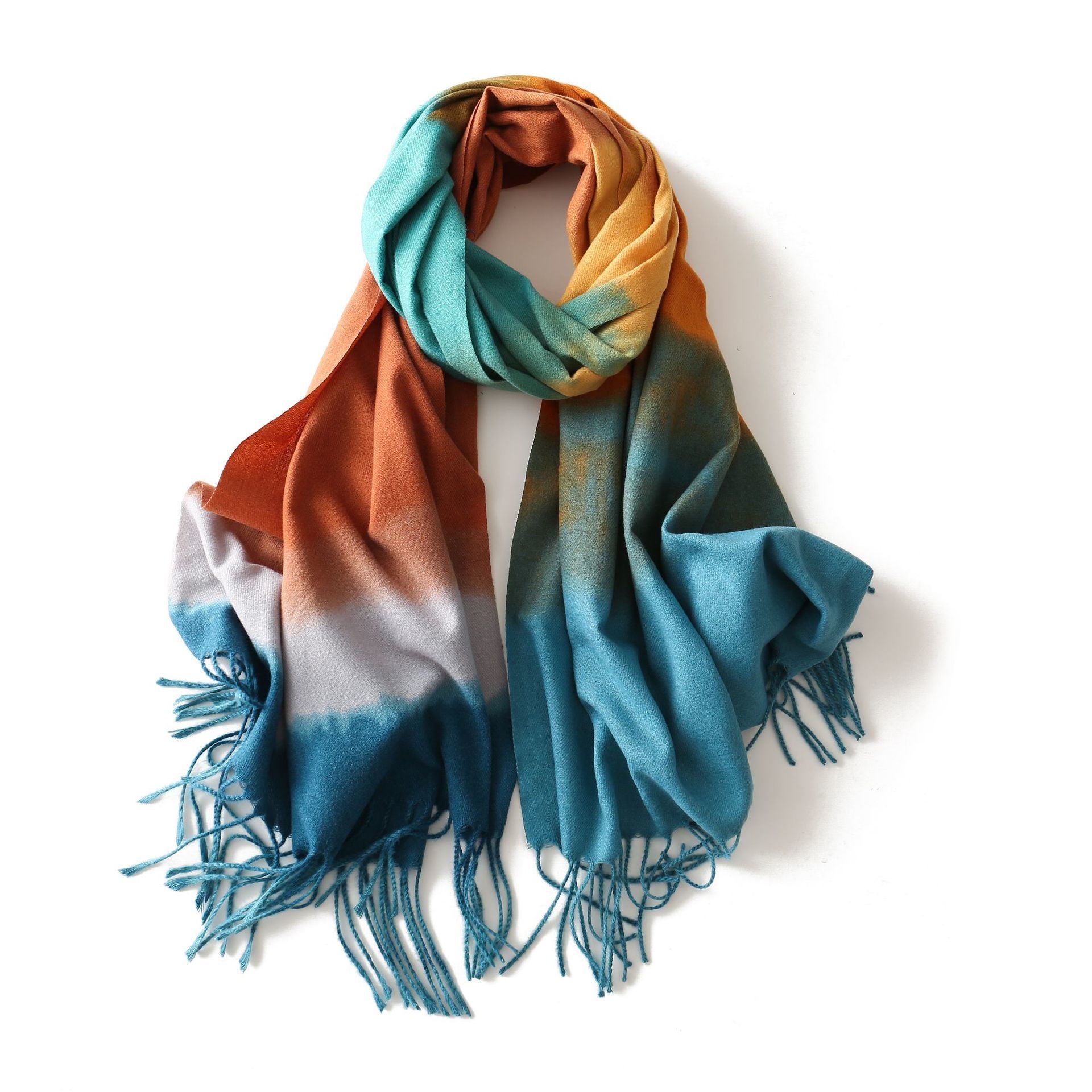 Autumn and winter new spot Europe and America lengthened art gradual change color color block cashmere like polyester scarf scarf manufacturers direct sales