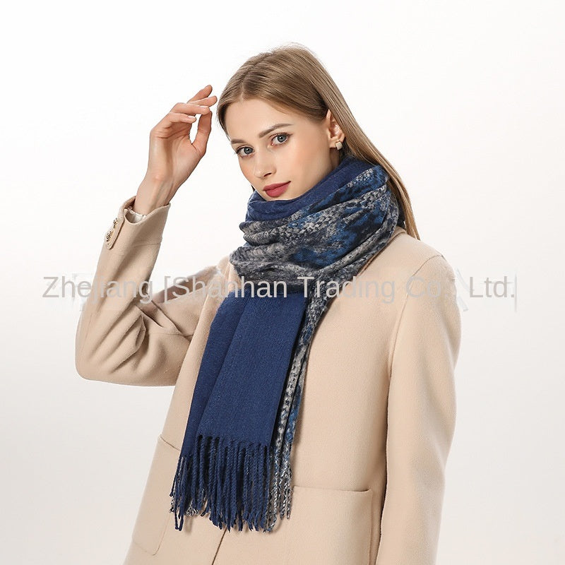 Chic Nordic Morandi Harajuku Exotic Leopard Snake Scarf Polyester Tassel Cashmere like Thick Scarf