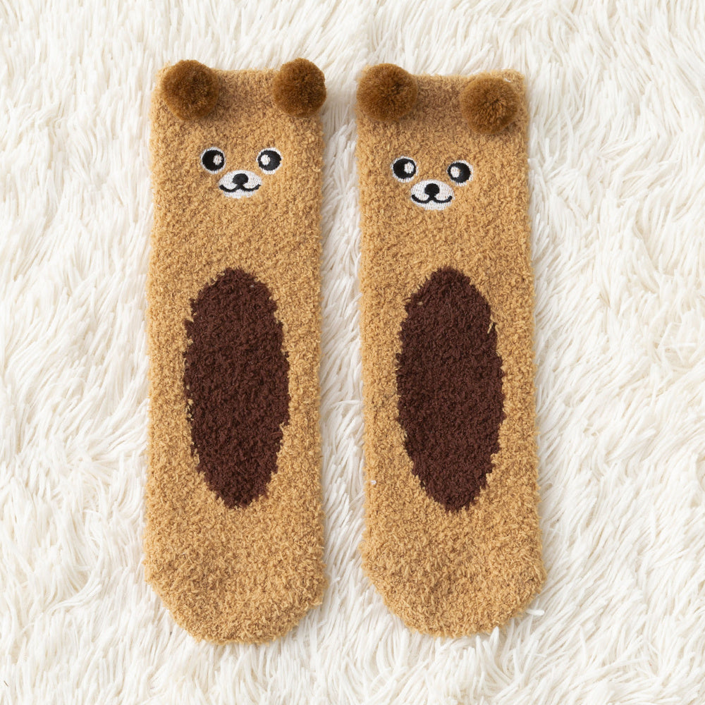 5 Pairs Women Cute Cartoon Animal Fuzzy Socks Winter Warm Fleece Kawaii Panda Bear Cat Fluffy Socks Casual Fashion Home Floor Sleep Sock