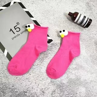 10 Pairs Funny Socks Women's Short Cotton Hot Sale 3D eyes Designer Fashion Amusing Lovely Harajuku kawaii Gift Happy Cute Socks