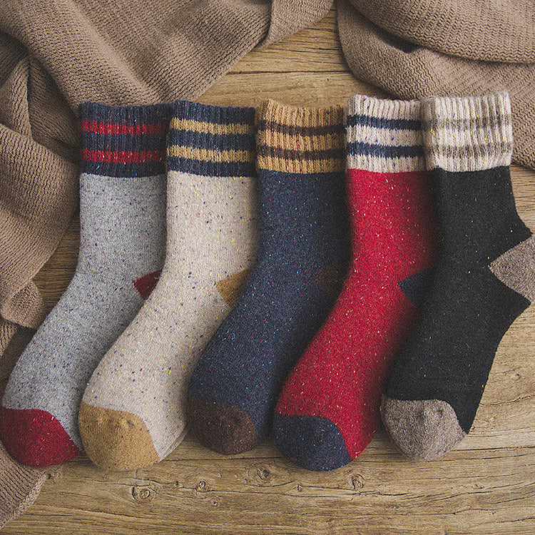 5 Pairs Thick Terry Wool Socks Women for Autumn and Winter with Striped Dotted Yarn Warm Christmas Socks