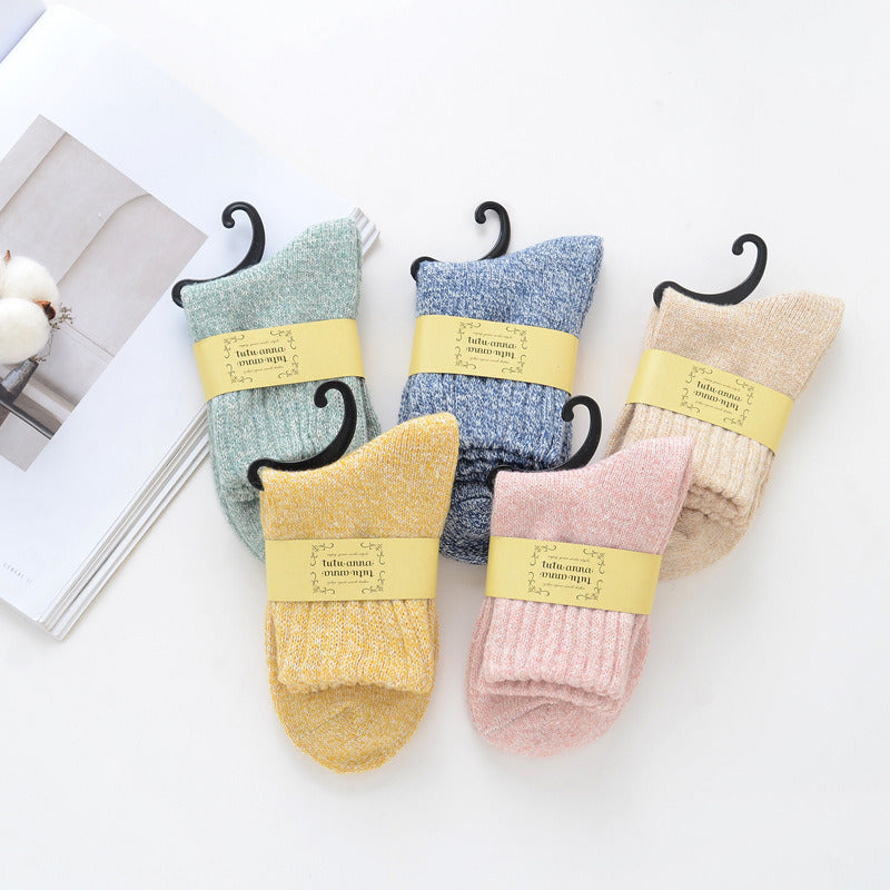 5Pairs Lot Winter Thickened Warm Woolen Socks Women's Striped Retro Wool New Year Christmas Gift Grils Socks TJ3140