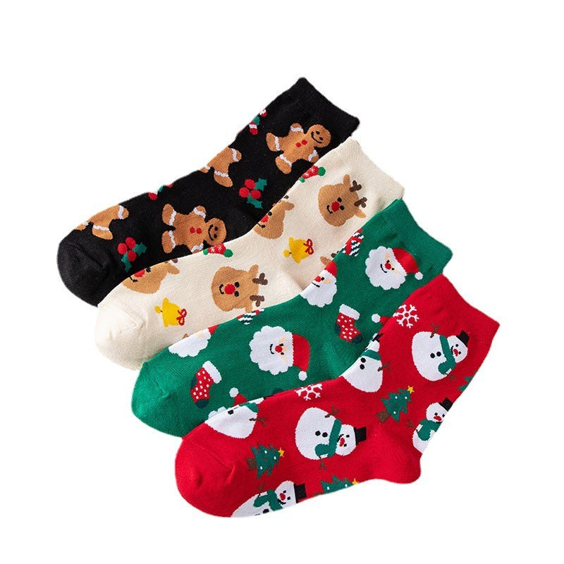 4 Pairs Christmas Socks Woman Funny Santa Claus Christmas snowman Socks Kawaii Cartoon Animal Girl Cute Novel Christmas Gift Socks