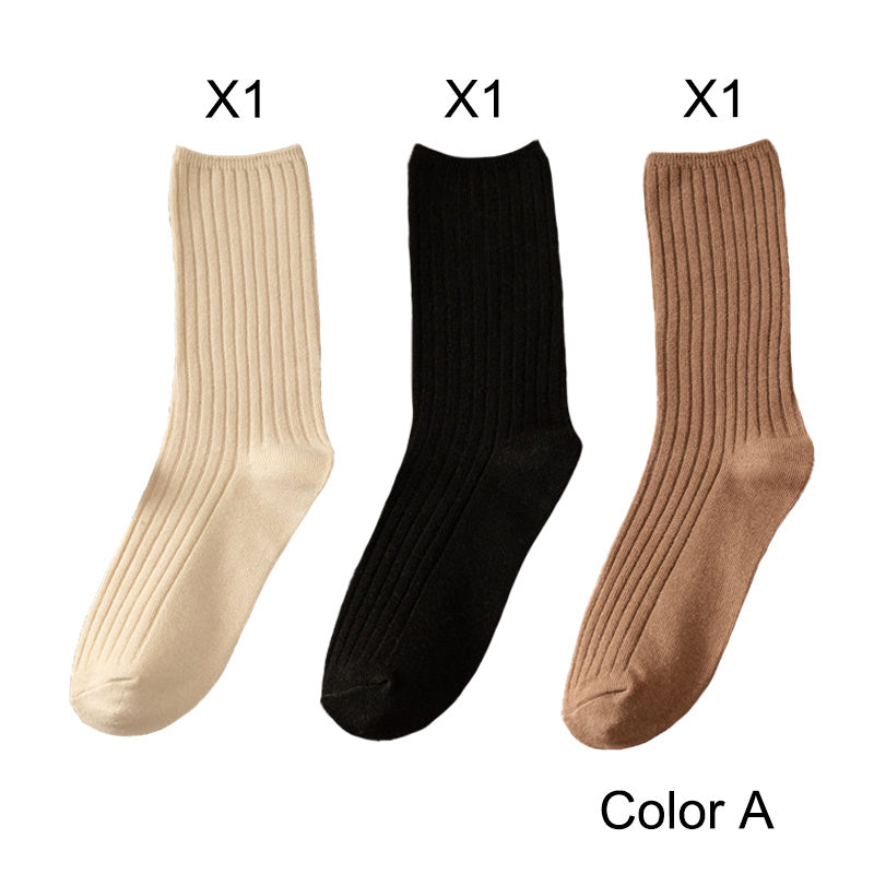 3 Pairs/Lot Socks Sets Women Solid Color Elegant Retro Long Cotton Women Socks Breathable Japanese Style Casual Cotton Long Sock