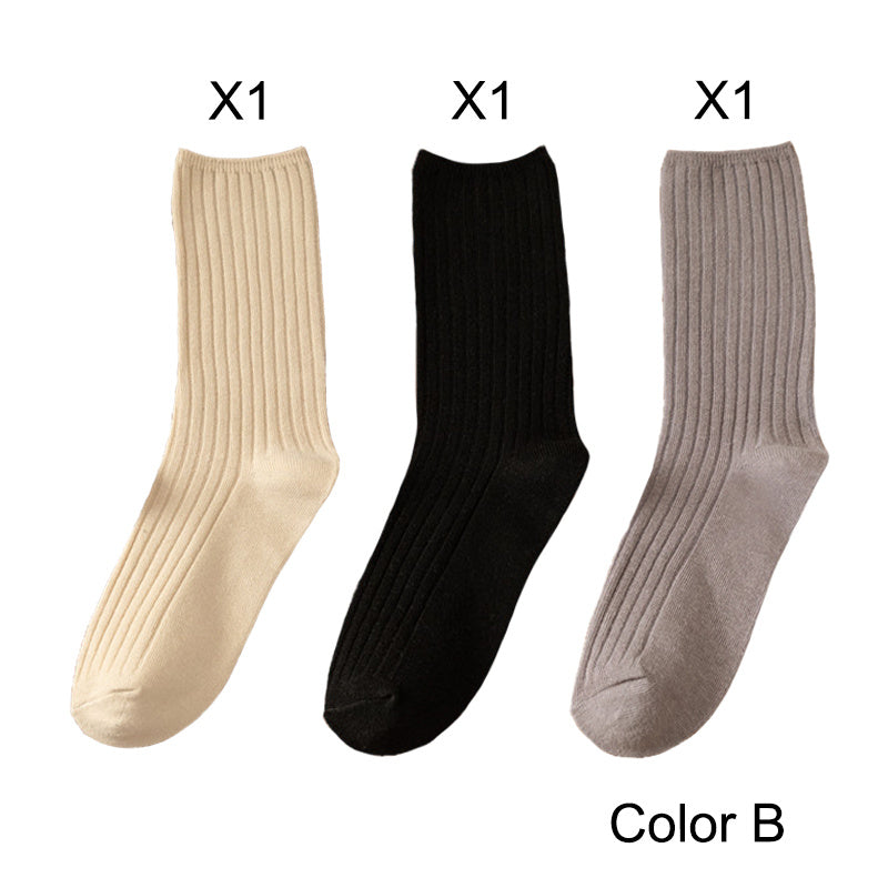 3 Pairs/Lot Socks Sets Women Solid Color Elegant Retro Long Cotton Women Socks Breathable Japanese Style Casual Cotton Long Sock