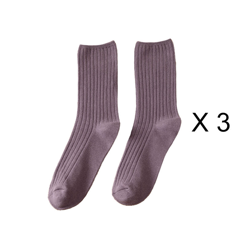 3 Pairs/Lot Socks Sets Women Solid Color Elegant Retro Long Cotton Women Socks Breathable Japanese Style Casual Cotton Long Sock