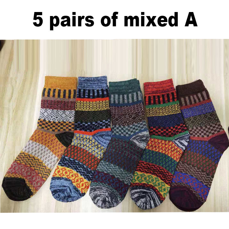 10PCS=5Pairs Autumn Winter New Men Thicken Warm Harajuku Retro Fashion Casual Wool High Quality Cotton Socks Wholesale Snow Sock