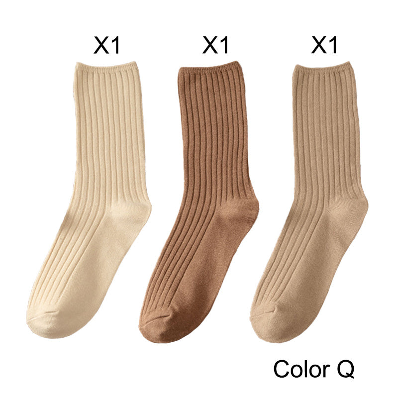 3 Pairs/Lot Socks Sets Women Solid Color Elegant Retro Long Cotton Women Socks Breathable Japanese Style Casual Cotton Long Sock