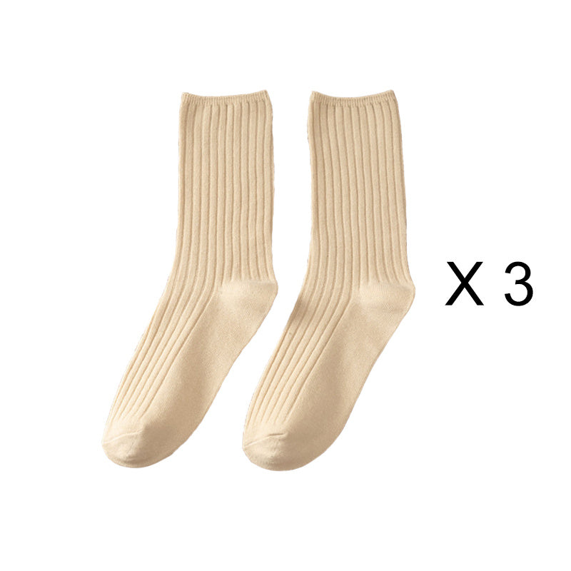 3 Pairs/Lot Socks Sets Women Solid Color Elegant Retro Long Cotton Women Socks Breathable Japanese Style Casual Cotton Long Sock