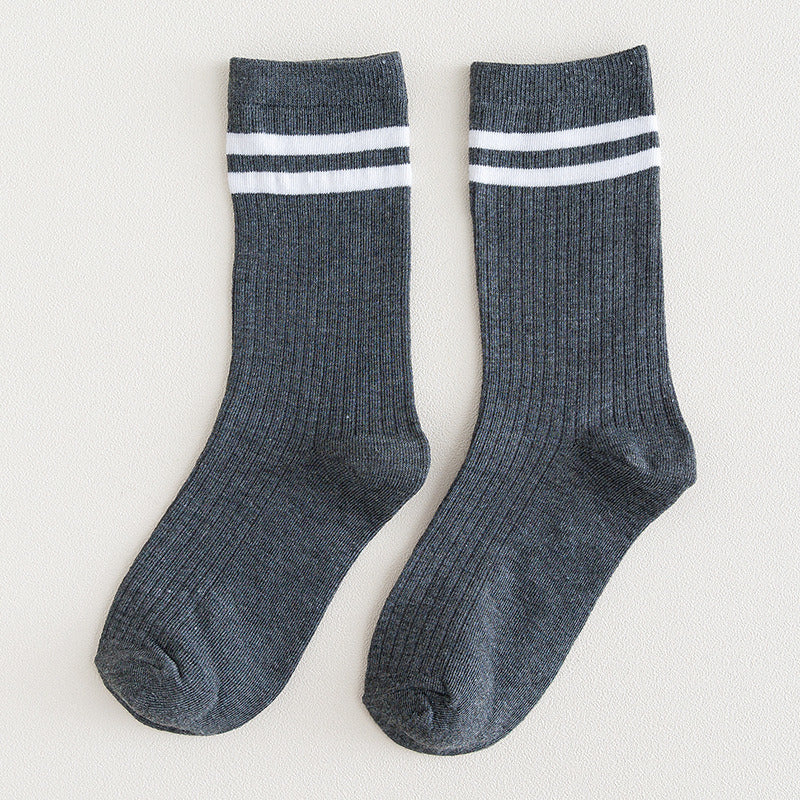 9 Pairs Cotton Knitting Striped Long Socks Solid Color Harajuku Retro Black White Crew Socks Japanese High School Girls Cute Loose Socks