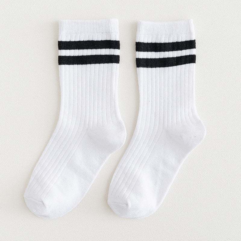 9 Pairs Cotton Knitting Striped Long Socks Solid Color Harajuku Retro Black White Crew Socks Japanese High School Girls Cute Loose Socks