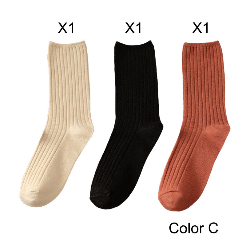 3 Pairs/Lot Socks Sets Women Solid Color Elegant Retro Long Cotton Women Socks Breathable Japanese Style Casual Cotton Long Sock