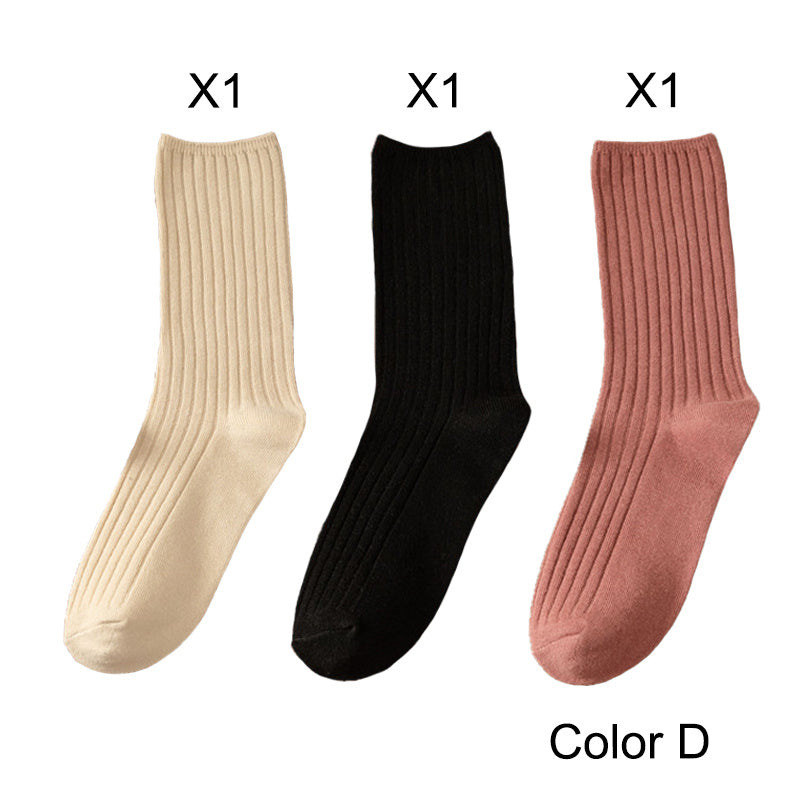 3 Pairs/Lot Socks Sets Women Solid Color Elegant Retro Long Cotton Women Socks Breathable Japanese Style Casual Cotton Long Sock