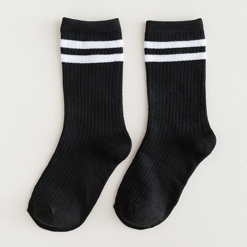 9 Pairs Cotton Knitting Striped Long Socks Solid Color Harajuku Retro Black White Crew Socks Japanese High School Girls Cute Loose Socks