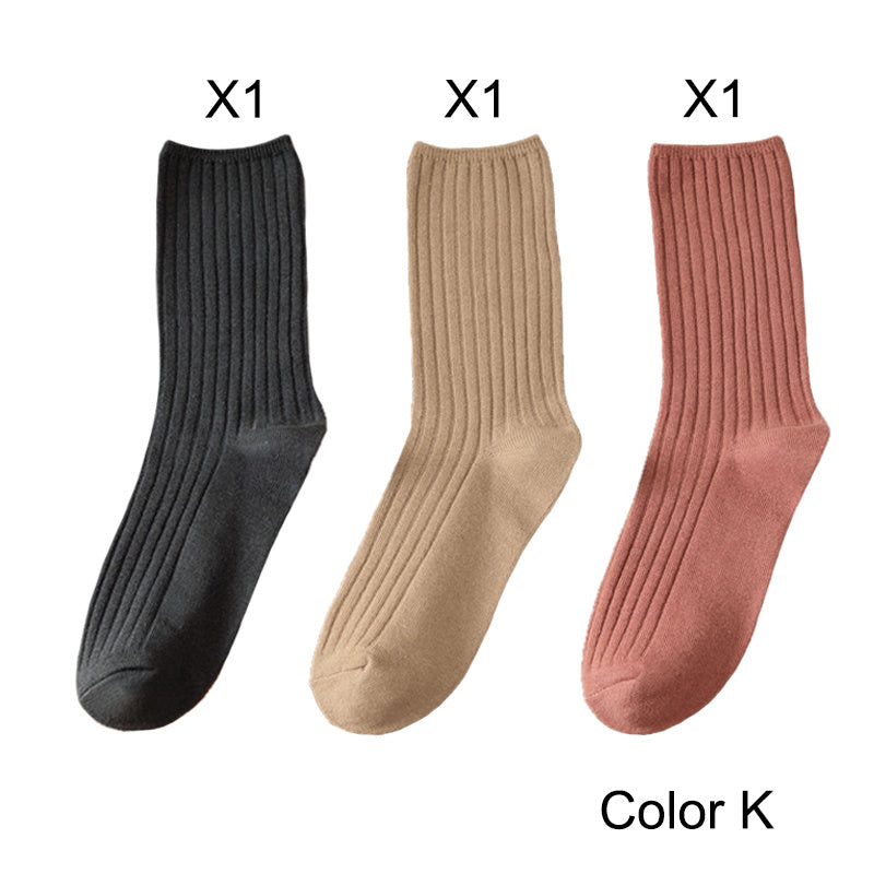 3 Pairs/Lot Socks Sets Women Solid Color Elegant Retro Long Cotton Women Socks Breathable Japanese Style Casual Cotton Long Sock