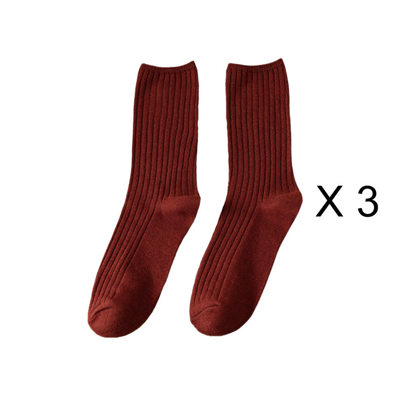 3 Pairs/Lot Socks Sets Women Solid Color Elegant Retro Long Cotton Women Socks Breathable Japanese Style Casual Cotton Long Sock