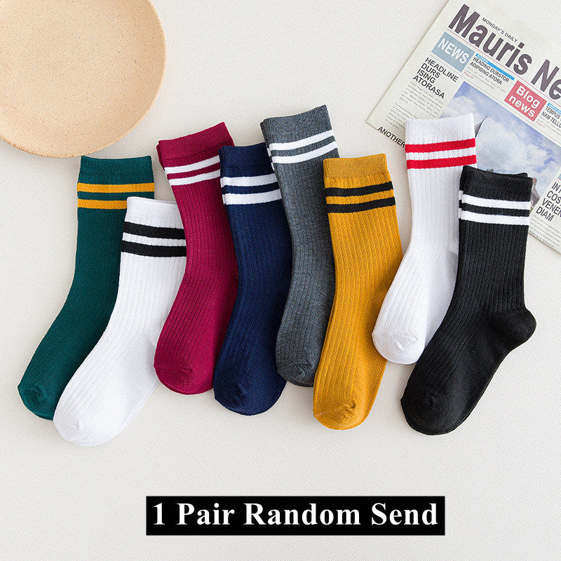 9 Pairs Cotton Knitting Striped Long Socks Solid Color Harajuku Retro Black White Crew Socks Japanese High School Girls Cute Loose Socks