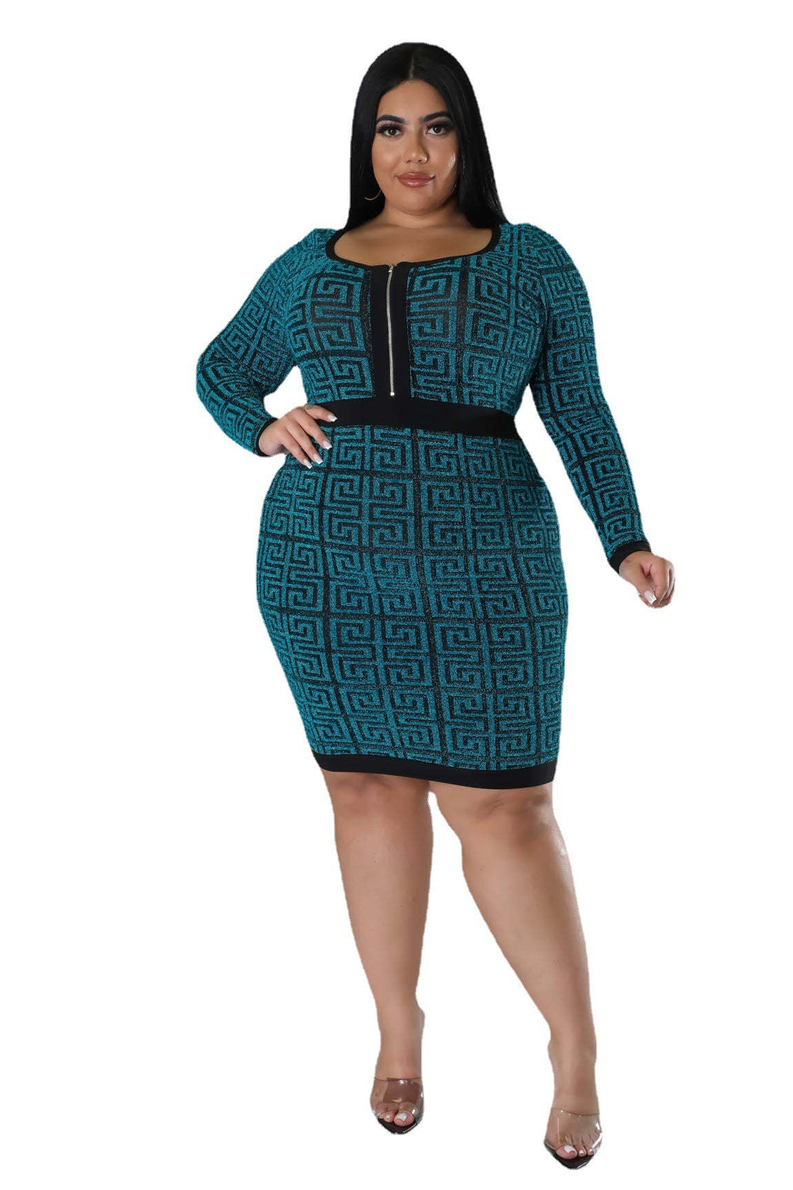 Fat Woman Plus Size Women's Stretch Geometric Tunic Dress