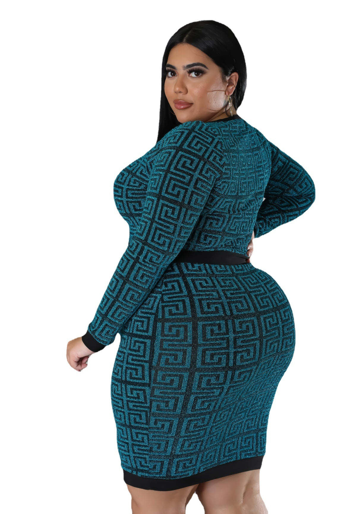 Fat Woman Plus Size Women's Stretch Geometric Tunic Dress