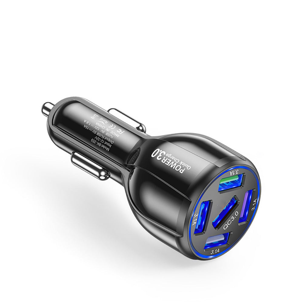 QC 3.0 Fast Car USB Charger; 5 Ports Car Charger Adapter With Cigarette Lighter Adapter