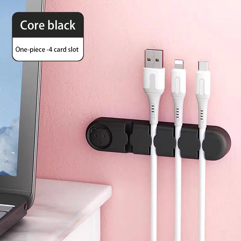 Desktop Cable Organizer Storage Charging Cable Holder Soft Silicone Hub With 4 Holes