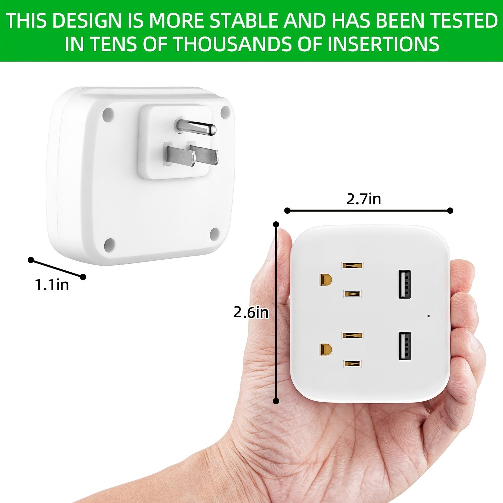 Multiple Outlet Extender Adapter With 2 AC Outlet Splitter And 2 USB Charger Wall Charger White