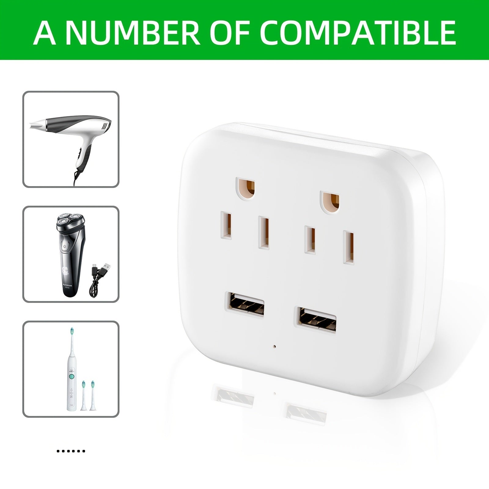 Multiple Outlet Extender Adapter With 2 AC Outlet Splitter And 2 USB Charger Wall Charger White