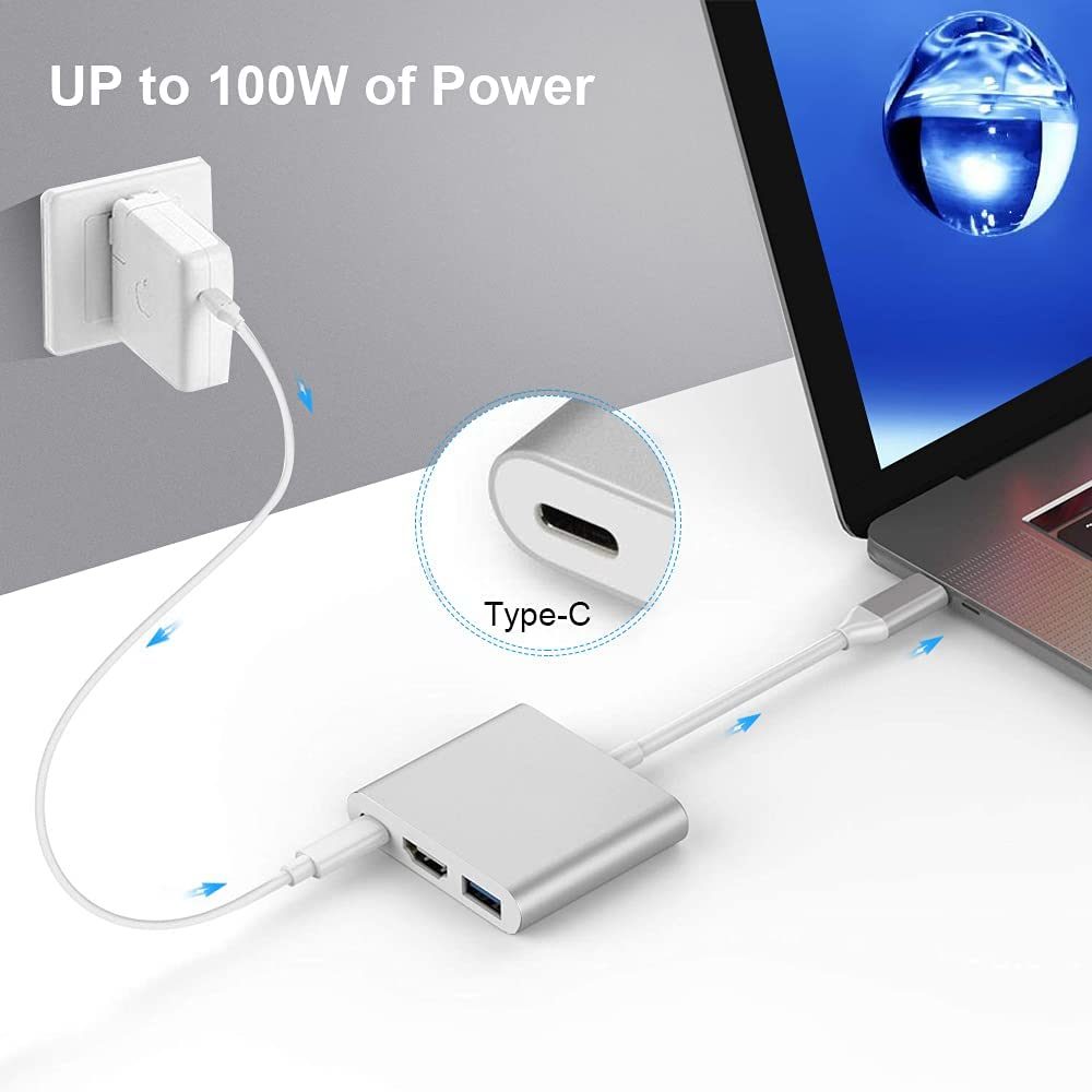 USB C To HDMI Adapter; USB Type C Adapter Multiport AV Converter With 4K HDMI Output; USB 3.0 Port And USB-C Charging Port Compatible Chromebook/Mac B