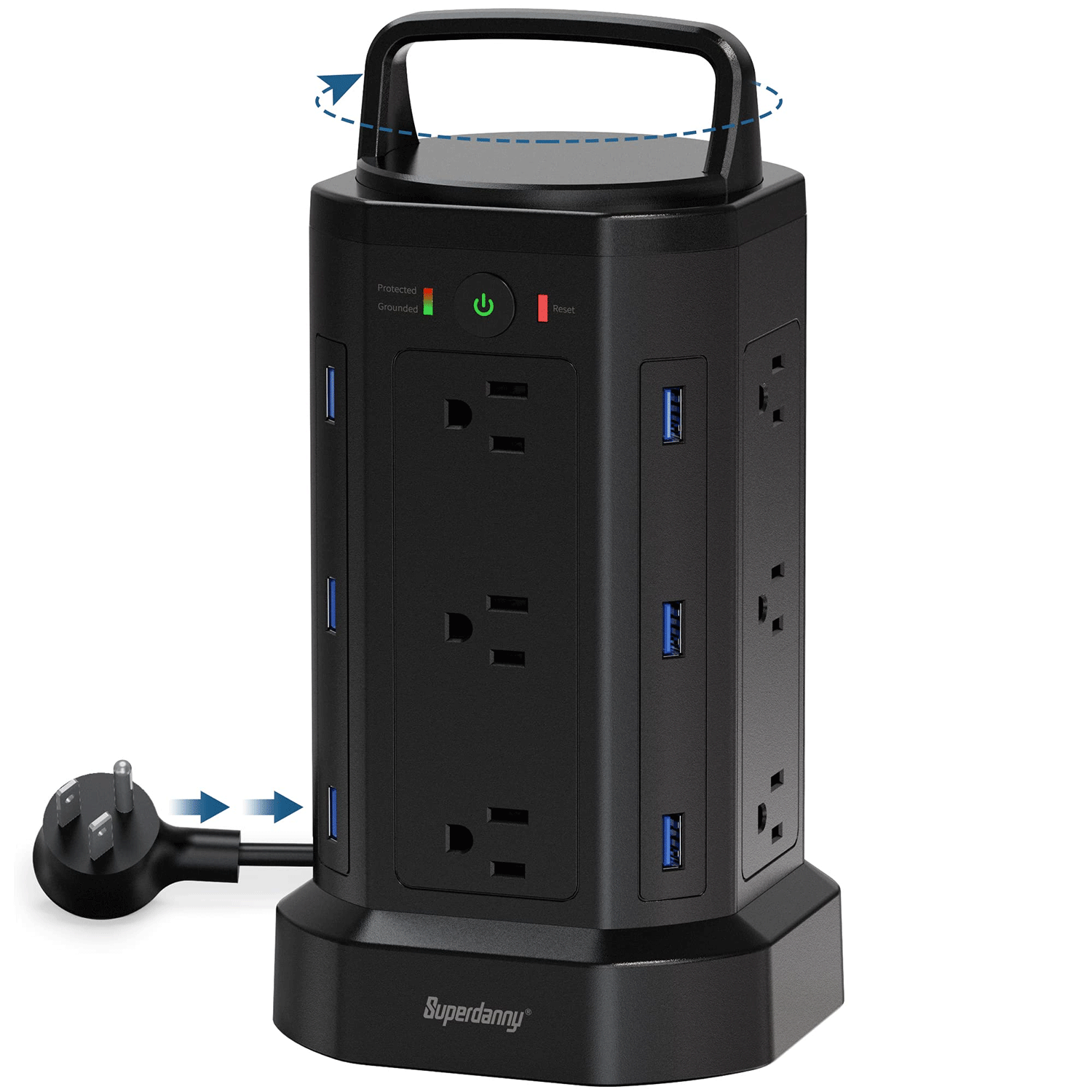 SUPERDANNY 12 Outlets 6 USB Power Strip Tower 6.5ft Long---MDL: QR1260-U