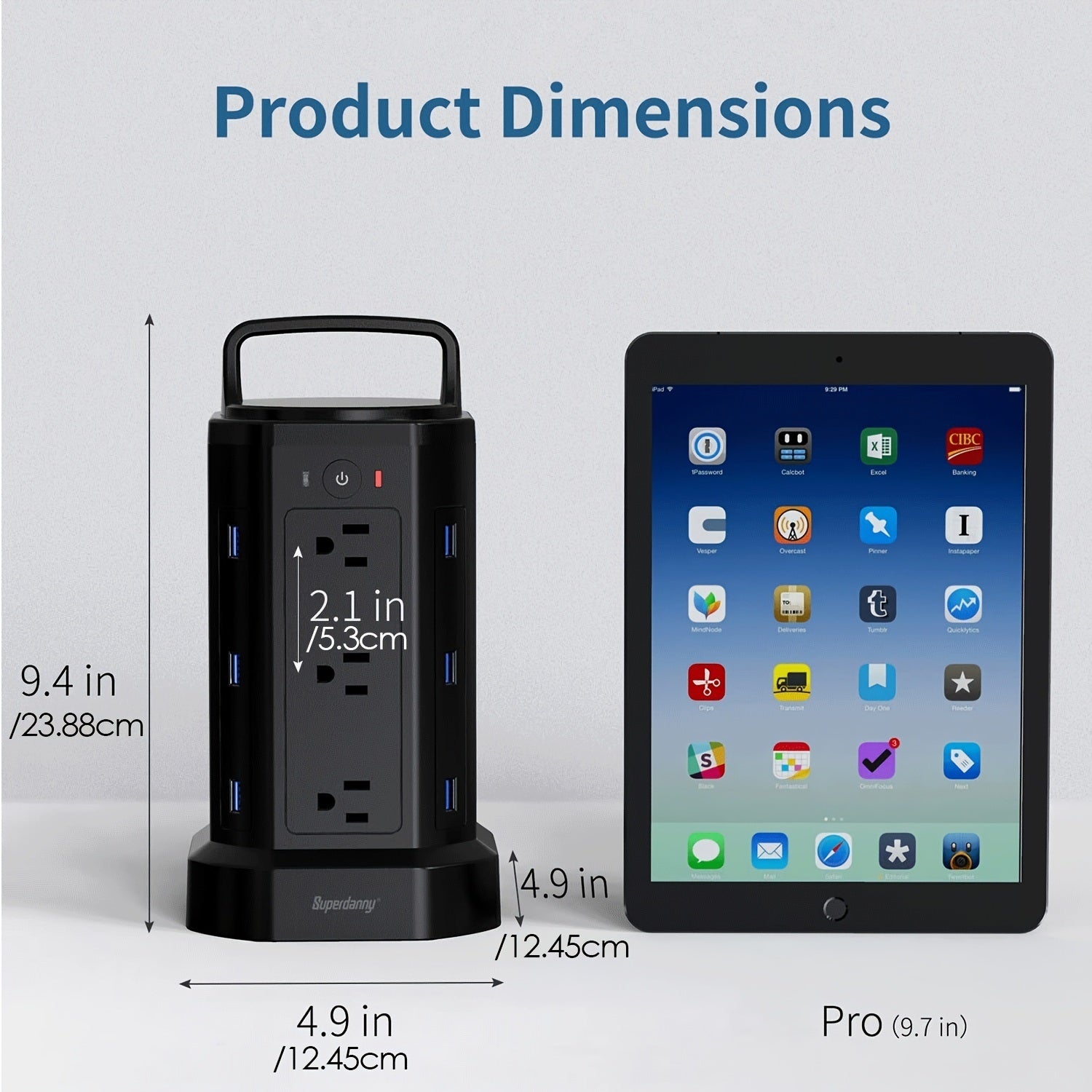 SUPERDANNY 12 Outlets 6 USB Power Strip Tower 6.5ft Long---MDL: QR1260-U