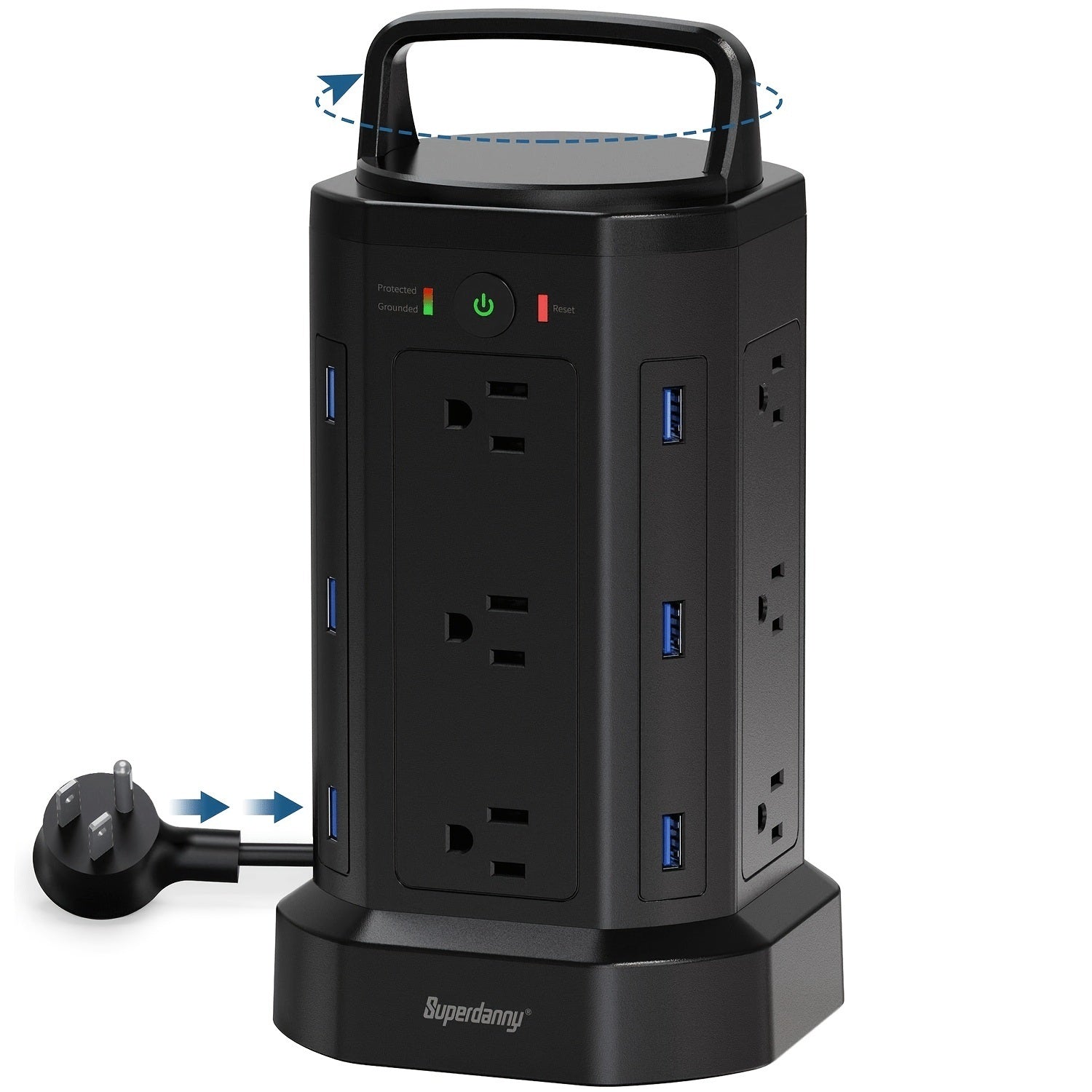 SUPERDANNY 12 Outlets 6 USB Power Strip Tower 6.5ft Long---MDL: QR1260-U