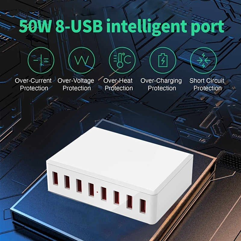 50 W/10-A 8-Ports USB Charging Station; Charger Charging Hub; Multi USB Charger Block For Multi Devices