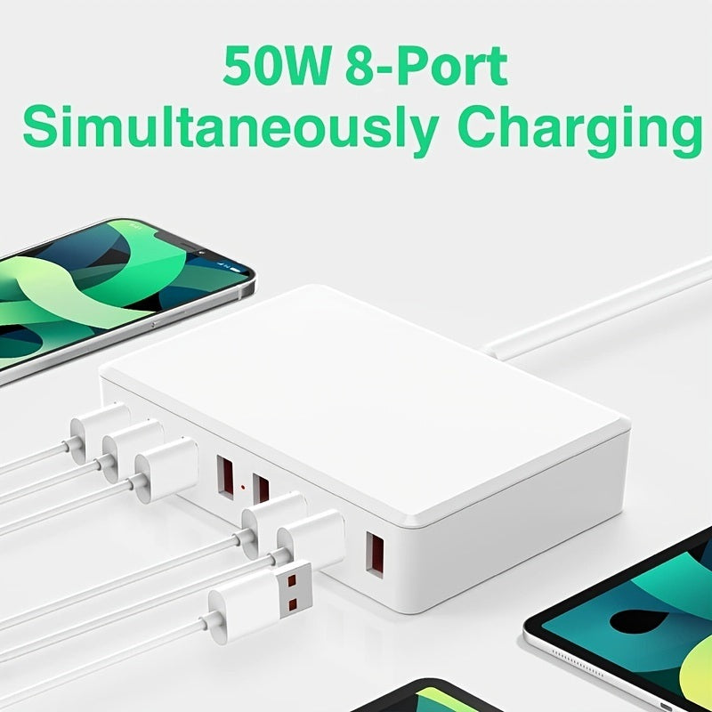 50 W/10-A 8-Ports USB Charging Station; Charger Charging Hub; Multi USB Charger Block For Multi Devices