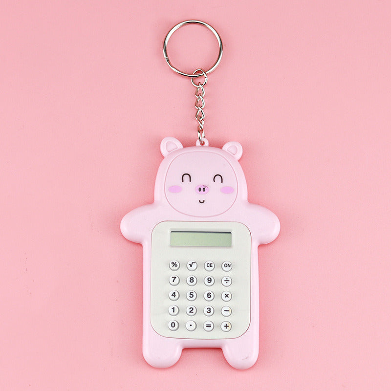 Cartoon Bear Portable Pocket Calculator With Keychain; 8-digit Display Quick Calculation For Students