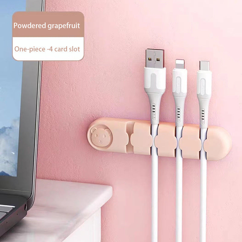 Desktop Cable Organizer Storage Charging Cable Holder Soft Silicone Hub With 4 Holes