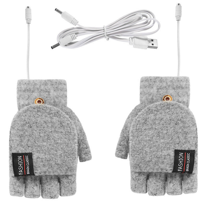 Women's And Men USB Heating Gloves Knitted Hand Half Heated Fingerless + Clamshell Heating Heater With Buttons Washable Design Gloves Winter Hand Warm Laptop Gloves