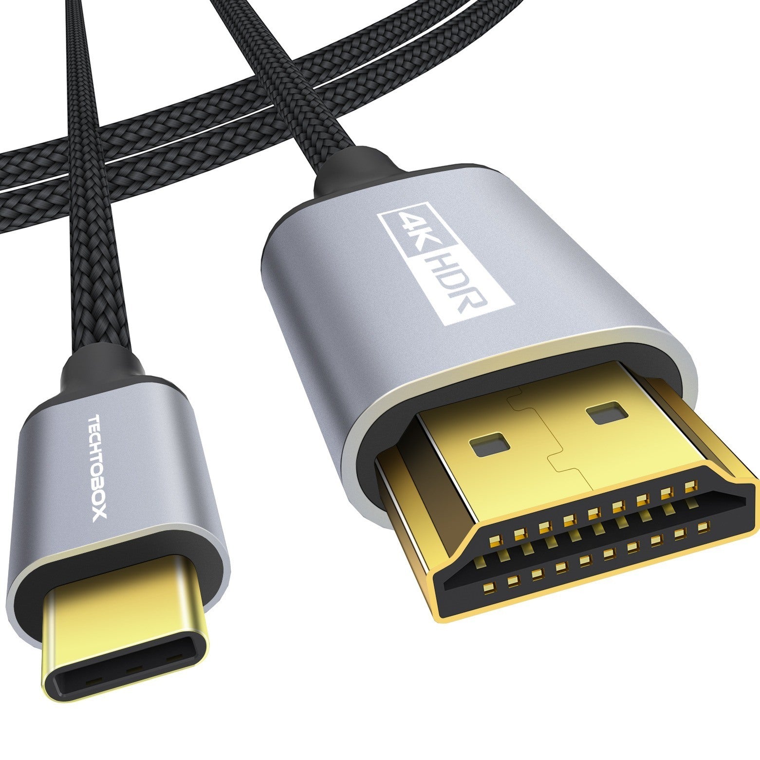 USB-C To HDMI Cable 4K@60Hz TECHTOBOX [Braided; High Speed] 6.6FT Type C To HDMI Cord Thunderbolt 3/4 Compatible With MacBook Pro/Air; iMac; New IPad; XPS; Galaxy S21/S20; Surface And More