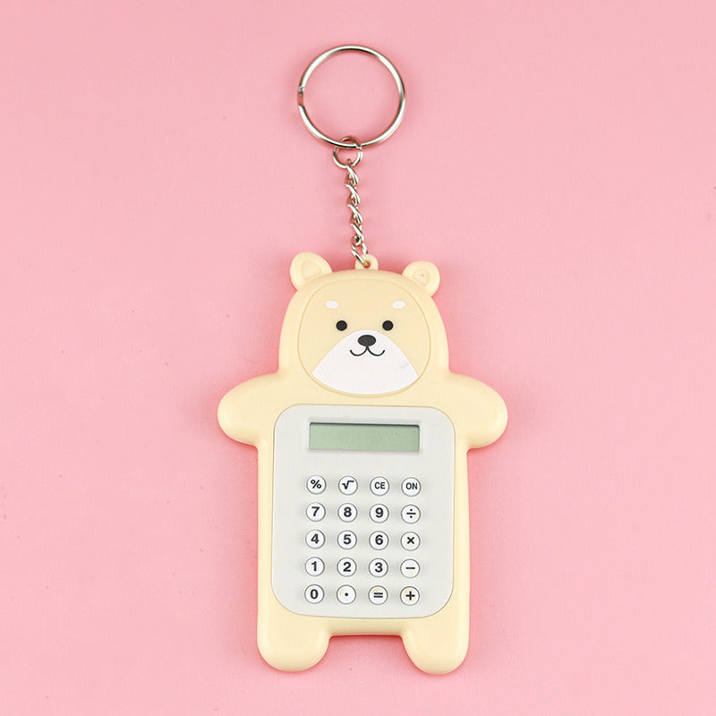 Cartoon Bear Portable Pocket Calculator With Keychain; 8-digit Display Quick Calculation For Students