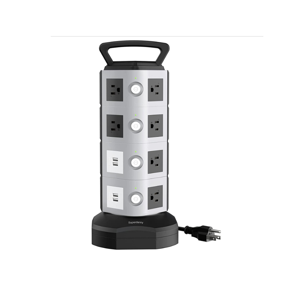 SUPERDANNY 13A 14 Outlet 4 USB Power Strip Tower 6.5FT Long---MDL: J-P-0109-T14A4U