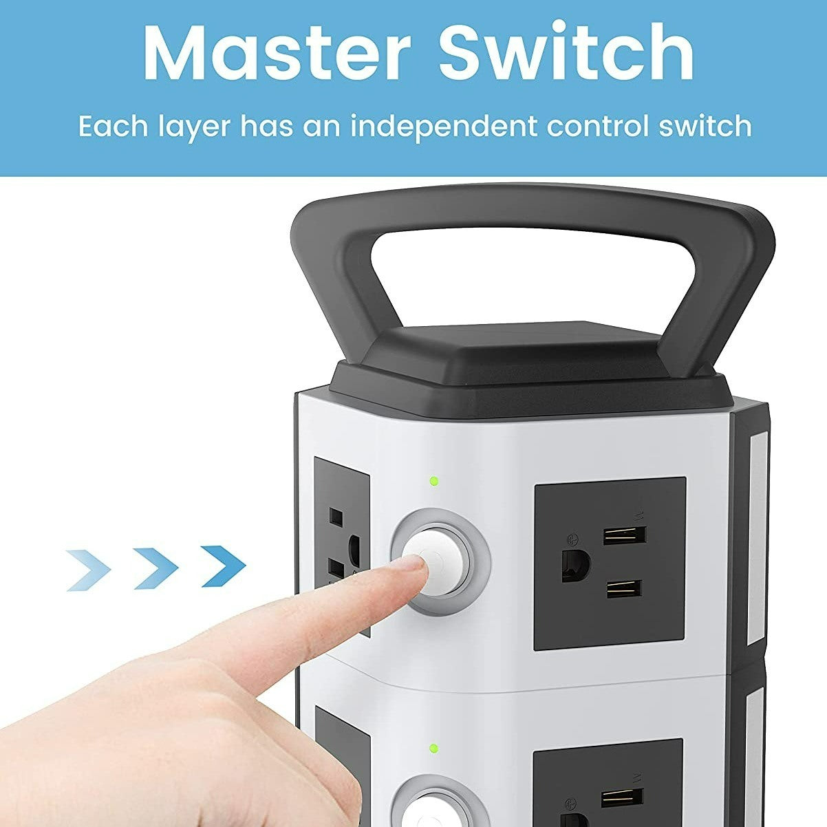 SUPERDANNY 13A 14 Outlet 4 USB Power Strip Tower 6.5FT Long---MDL: J-P-0109-T14A4U