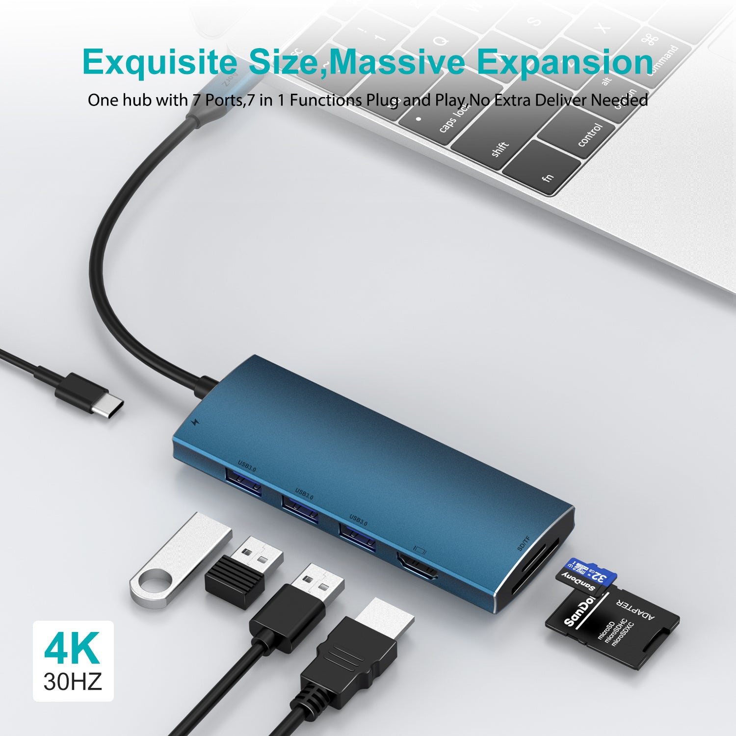 USB C Hub; USB Hub To HDMI Multiport AorZ USB C Dongle Adapter 7 In 1 With 4K HDMI Output; 3 USB 3.0 Ports