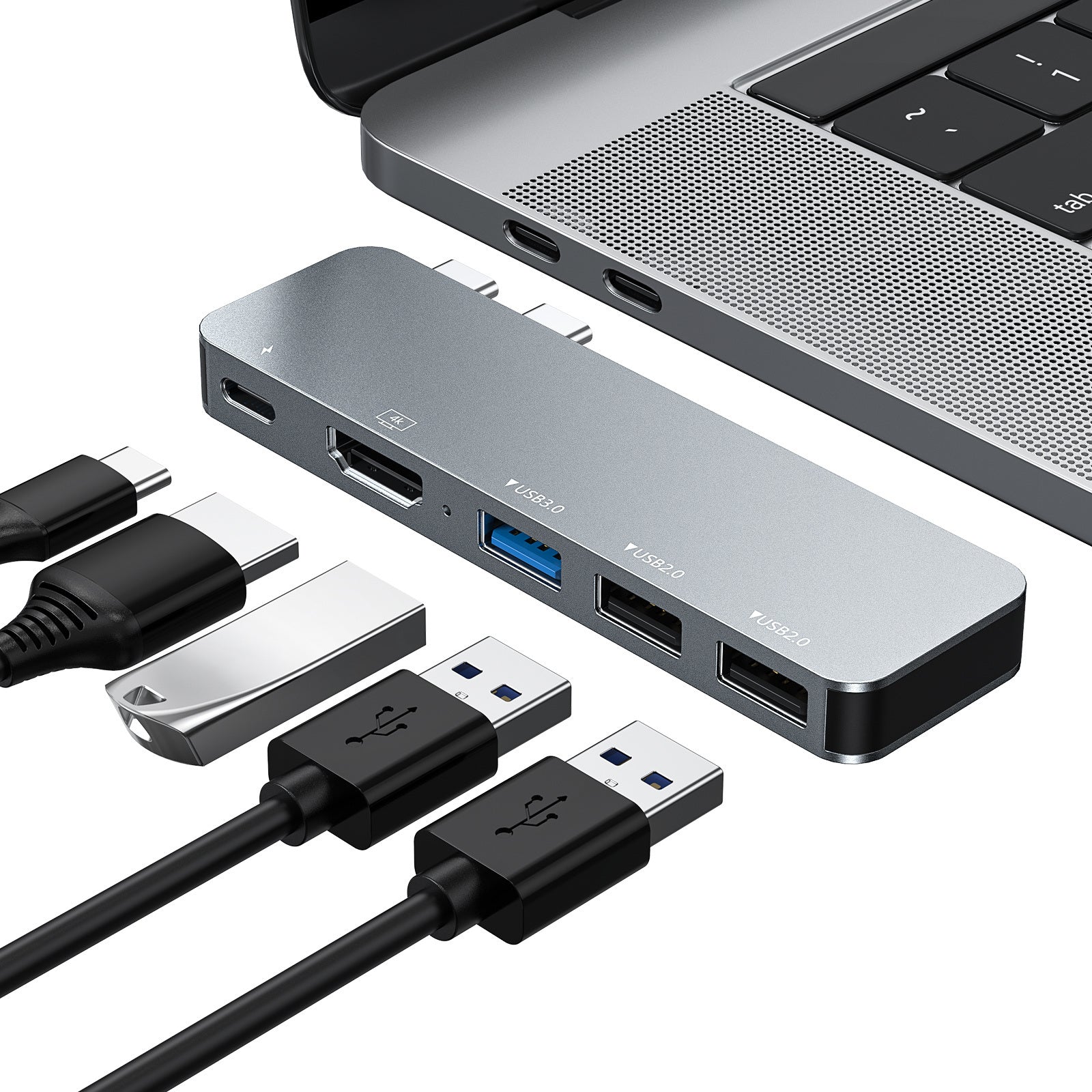 USB C Hub Multiport Adapter For Macbook Pro/Air; Tuker 5-in-2 Macbook Accessories Dongle With Thunderbolt 3 Port; 100W PD