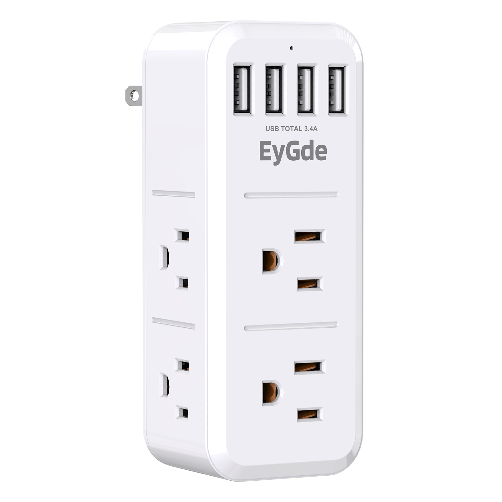 2-prong Power Strip With Surge Protector 1700J; Multi-plug Socket Extender With Swivel Plug; 6-wall Socket Distributor (3 Sides) With 4 USB Ports; For