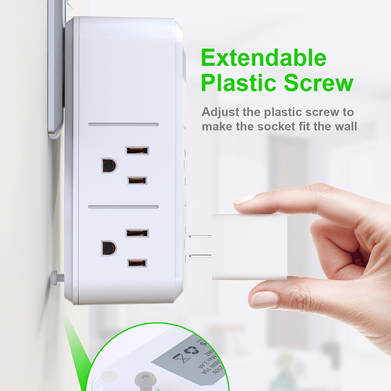 2-prong Power Strip With Surge Protector 1700J; Multi-plug Socket Extender With Swivel Plug; 6-wall Socket Distributor (3 Sides) With 4 USB Ports; For