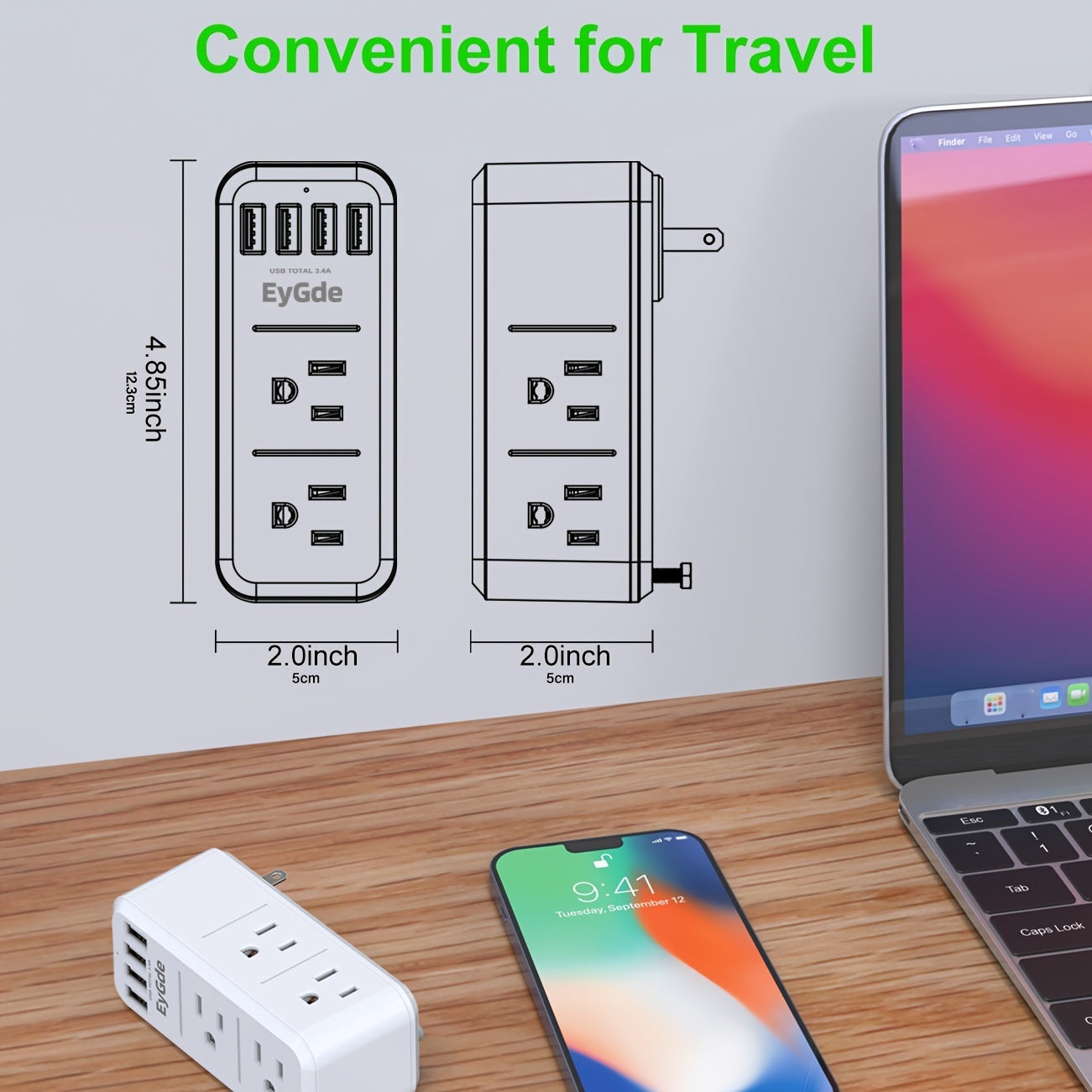 2-prong Power Strip With Surge Protector 1700J; Multi-plug Socket Extender With Swivel Plug; 6-wall Socket Distributor (3 Sides) With 4 USB Ports; For