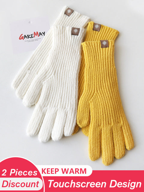 Women's Autumn Winter Gloves Green Elegant Warm Touchscreen Casual Long White Vintage Gloves Knitted Outdoor