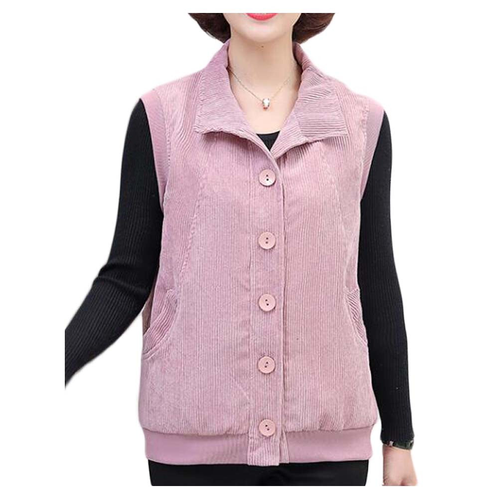 Women's Waistcoat Short Outerwear Cotton Corduroy Vest Canvas Spring Autumn Cardigan Vest Sleeveless Jacket; Pink