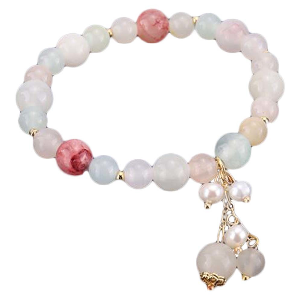 White Round Beads Stretch Bracelet Charm Bracelet Link Bracelet for Women