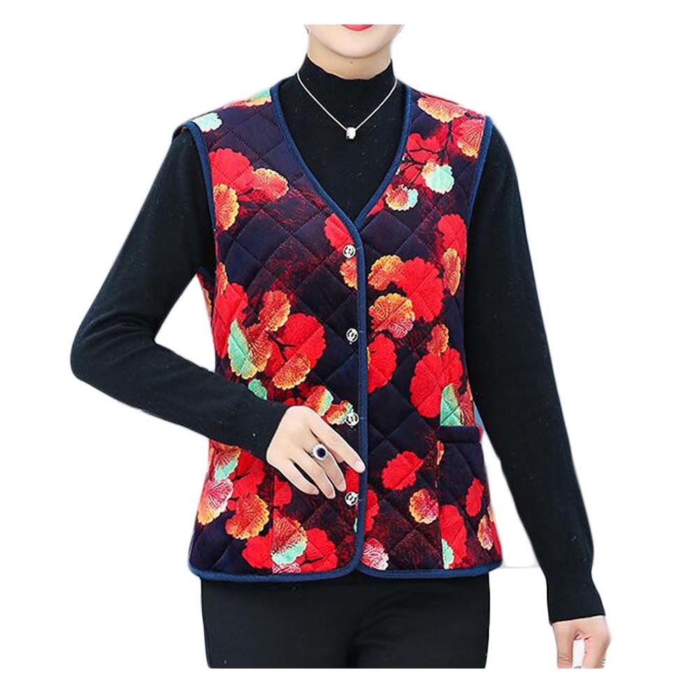 Red Leaves Winter Warm Waistcoat Women's Padded Cotton Vest Innerwear Outerwear Sleeveless Jacket Tank Top